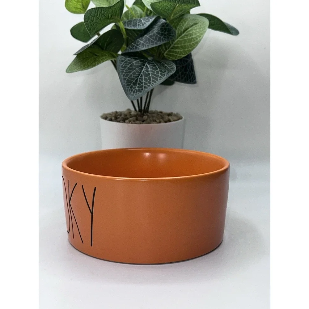 NICE!! Rae Dunn Pet Bowl Dish Bowl Orange Halloween Fall SPOOKY Cat Dog